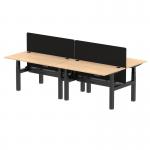 Air Back-to-Back 1400 x 800mm Height Adjustable 4 Person Office Bench Desk Maple Top with Cable Ports Black Frame with Black Straight Screen HA02059