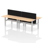 Air Back-to-Back 1400 x 800mm Height Adjustable 4 Person Bench Desk Maple Top with Cable Ports Silver Frame with Black Straight Screen HA02061