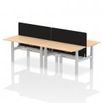 Air Back-to-Back 1400 x 800mm Height Adjustable 4 Person Office Bench Desk Maple Top with Cable Ports Silver Frame with Black Straight Screen HA02061