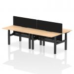 Air Back-to-Back 1400 x 800mm Height Adjustable 4 Person Office Bench Desk Maple Top with Scalloped Edge Black Frame with Black Straight Screen HA02065