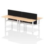 Air Back-to-Back 1400 x 800mm Height Adjustable 4 Person Bench Desk Maple Top with Scalloped Edge White Frame with Black Straight Screen HA02069