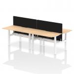 Air Back-to-Back 1400 x 800mm Height Adjustable 4 Person Office Bench Desk Maple Top with Scalloped Edge White Frame with Black Straight Screen HA02069