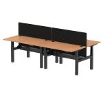 Air Back-to-Back 1400 x 800mm Height Adjustable 4 Person Bench Desk Oak Top with Cable Ports Black Frame with Black Straight Screen HA02071