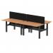 Air Back-to-Back 1400 x 800mm Height Adjustable 4 Person Office Bench Desk Oak Top with Cable Ports Black Frame with Black Straight Screen HA02071