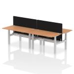 Air Back-to-Back 1400 x 800mm Height Adjustable 4 Person Bench Desk Oak Top with Cable Ports Silver Frame with Black Straight Screen HA02073