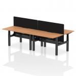 Air Back-to-Back 1400 x 800mm Height Adjustable 4 Person Office Bench Desk Oak Top with Scalloped Edge Black Frame with Black Straight Screen HA02077