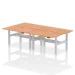 Air Back-to-Back 1400 x 800mm Height Adjustable 4 Person Bench Desk Oak Top with Scalloped Edge Silver Frame HA02078