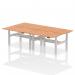 Air Back-to-Back 1400 x 800mm Height Adjustable 4 Person Office Bench Desk Oak Top with Scalloped Edge Silver Frame HA02078