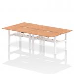 Air Back-to-Back 1400 x 800mm Height Adjustable 4 Person Office Bench Desk Oak Top with Scalloped Edge White Frame HA02080