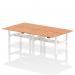 Air Back-to-Back 1400 x 800mm Height Adjustable 4 Person Office Bench Desk Oak Top with Scalloped Edge White Frame HA02080