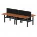 Air Back-to-Back 1400 x 800mm Height Adjustable 4 Person Office Bench Desk Walnut Top with Cable Ports Black Frame with Black Straight Screen HA02083