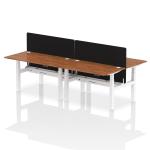 Air Back-to-Back 1400 x 800mm Height Adjustable 4 Person Bench Desk Walnut Top with Cable Ports White Frame with Black Straight Screen HA02087