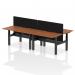 Air Back-to-Back 1400 x 800mm Height Adjustable 4 Person Office Bench Desk Walnut Top with Scalloped Edge Black Frame with Black Straight Screen HA02089