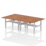 Air Back-to-Back 1400 x 800mm Height Adjustable 4 Person Office Bench Desk Walnut Top with Scalloped Edge Silver Frame HA02090