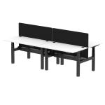 Air Back-to-Back 1400 x 800mm Height Adjustable 4 Person Bench Desk White Top with Cable Ports Black Frame with Black Straight Screen HA02095