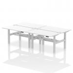 Air Back-to-Back 1400 x 800mm Height Adjustable 4 Person Office Bench Desk White Top with Cable Ports Silver Frame HA02096