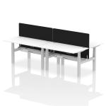 Air Back-to-Back 1400 x 800mm Height Adjustable 4 Person Bench Desk White Top with Cable Ports Silver Frame with Black Straight Screen HA02097