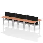 Air Back-to-Back 1400 x 800mm Height Adjustable 6 Person Bench Desk Beech Top with Scalloped Edge Silver Frame with Black Straight Screen HA02115