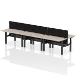 Air Back-to-Back 1400 x 800mm Height Adjustable 6 Person Bench Desk Grey Oak Top with Cable Ports Black Frame with Black Straight Screen HA02119