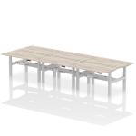 Air Back-to-Back 1400 x 800mm Height Adjustable 6 Person Bench Desk Grey Oak Top with Cable Ports Silver Frame HA02120