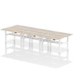 Air Back-to-Back 1400 x 800mm Height Adjustable 6 Person Bench Desk Grey Oak Top with Cable Ports White Frame HA02122