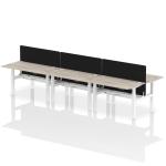 Air Back-to-Back 1400 x 800mm Height Adjustable 6 Person Bench Desk Grey Oak Top with Cable Ports White Frame with Black Straight Screen HA02123