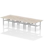 Air Back-to-Back 1400 x 800mm Height Adjustable 6 Person Bench Desk Grey Oak Top with Scalloped Edge Silver Frame HA02126