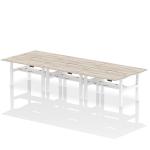 Air Back-to-Back 1400 x 800mm Height Adjustable 6 Person Bench Desk Grey Oak Top with Scalloped Edge White Frame HA02128