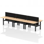 Air Back-to-Back 1400 x 800mm Height Adjustable 6 Person Office Bench Desk Maple Top with Cable Ports Black Frame with Black Straight Screen HA02131