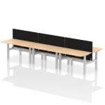 Air Back-to-Back 1400 x 800mm Height Adjustable 6 Person Bench Desk Maple Top with Cable Ports Silver Frame with Black Straight Screen HA02133