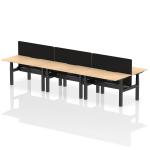 Air Back-to-Back 1400 x 800mm Height Adjustable 6 Person Bench Desk Maple Top with Scalloped Edge Black Frame with Black Straight Screen HA02137