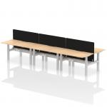 Air Back-to-Back 1400 x 800mm Height Adjustable 6 Person Office Bench Desk Maple Top with Scalloped Edge Silver Frame with Black Straight Screen HA02139