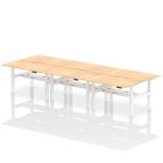 Air Back-to-Back 1400 x 800mm Height Adjustable 6 Person Bench Desk Maple Top with Scalloped Edge White Frame HA02140