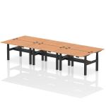 Air Back-to-Back 1400 x 800mm Height Adjustable 6 Person Bench Desk Oak Top with Cable Ports Black Frame HA02142