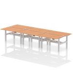 Air Back-to-Back 1400 x 800mm Height Adjustable 6 Person Bench Desk Oak Top with Cable Ports Silver Frame HA02144