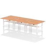Air Back-to-Back 1400 x 800mm Height Adjustable 6 Person Bench Desk Oak Top with Cable Ports White Frame HA02146