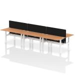 Air Back-to-Back 1400 x 800mm Height Adjustable 6 Person Bench Desk Oak Top with Cable Ports White Frame with Black Straight Screen HA02147