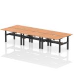 Air Back-to-Back 1400 x 800mm Height Adjustable 6 Person Bench Desk Oak Top with Scalloped Edge Black Frame HA02148