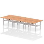 Air Back-to-Back 1400 x 800mm Height Adjustable 6 Person Bench Desk Oak Top with Scalloped Edge Silver Frame HA02150
