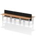 Air Back-to-Back 1400 x 800mm Height Adjustable 6 Person Bench Desk Oak Top with Scalloped Edge Silver Frame with Black Straight Screen HA02151