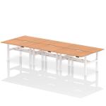 Air Back-to-Back 1400 x 800mm Height Adjustable 6 Person Bench Desk Oak Top with Scalloped Edge White Frame HA02152