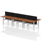 Air Back-to-Back 1400 x 800mm Height Adjustable 6 Person Bench Desk Walnut Top with Cable Ports Silver Frame with Black Straight Screen HA02157