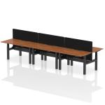 Air Back-to-Back 1400 x 800mm Height Adjustable 6 Person Bench Desk Walnut Top with Scalloped Edge Black Frame with Black Straight Screen HA02161