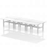 Air Back-to-Back 1400 x 800mm Height Adjustable 6 Person Office Bench Desk White Top with Cable Ports Silver Frame HA02168