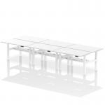 Air Back-to-Back 1400 x 800mm Height Adjustable 6 Person Office Bench Desk White Top with Cable Ports White Frame HA02170