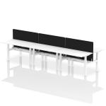 Air Back-to-Back 1400 x 800mm Height Adjustable 6 Person Bench Desk White Top with Cable Ports White Frame with Black Straight Screen HA02171