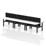 Air Back-to-Back 1400 x 800mm Height Adjustable 6 Person Bench Desk White Top with Scalloped Edge Black Frame with Black Straight Screen HA02173