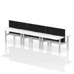 Air Back-to-Back 1400 x 800mm Height Adjustable 6 Person Bench Desk White Top with Scalloped Edge Silver Frame with Black Straight Screen HA02175