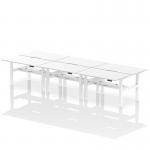 Air Back-to-Back 1400 x 800mm Height Adjustable 6 Person Office Bench Desk White Top with Scalloped Edge White Frame HA02176