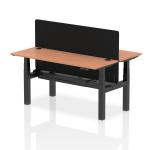 Air Back-to-Back 1600 x 600mm Height Adjustable 2 Person Bench Desk Beech Top with Cable Ports Black Frame with Black Straight Screen HA02179